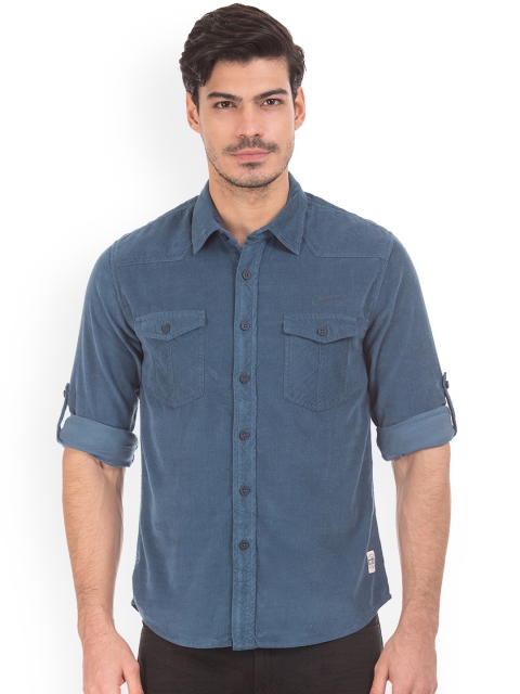

Cherokee Men Blue Slim Fit Solid Corduroy Casual Shirt