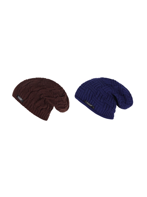 

NOISE Unisex Pack of 2 Brown & Blue Self Design Beanies