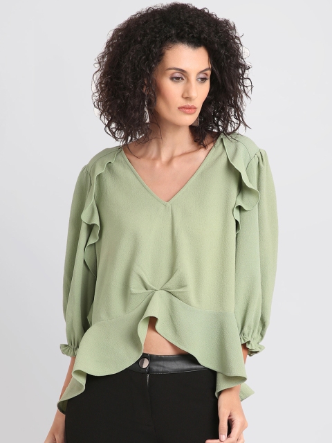

Kazo Women Green Solid High-Low Top