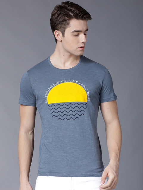 

LOCOMOTIVE Men Blue Printed Round Neck T-shirt