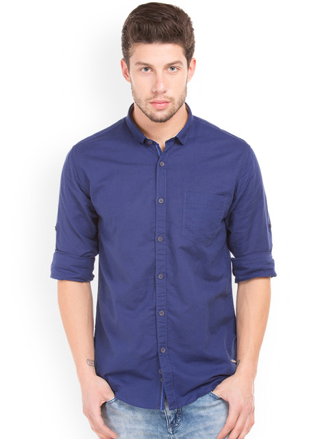 

Cherokee Men Navy Blue Regular Fit Solid Casual Shirt