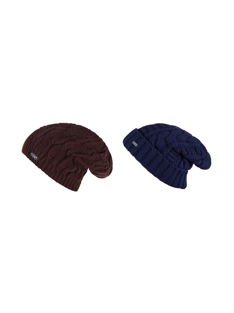 

NOISE Unisex Pack of 2 Maroon & Blue Self Design Beanie