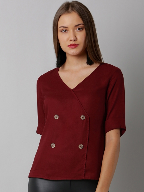 FabAlley Women Maroon Solid Wrap Top