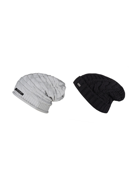 

NOISE Unisex Grey & Black Solid Beanie