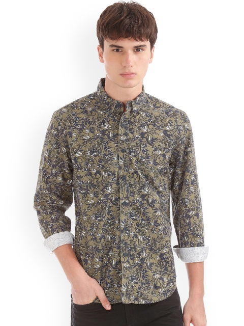 

Cherokee Men Olive Green & Blue Regular Fit Printed Casual Shirt