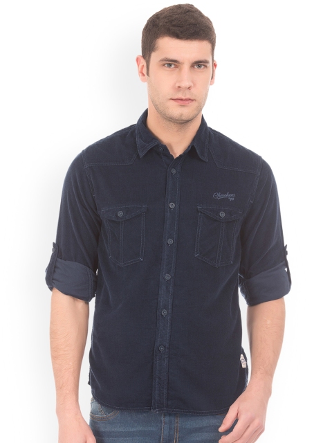 

Cherokee Men Navy Blue Regular Fit Solid Corduroy Casual Shirt