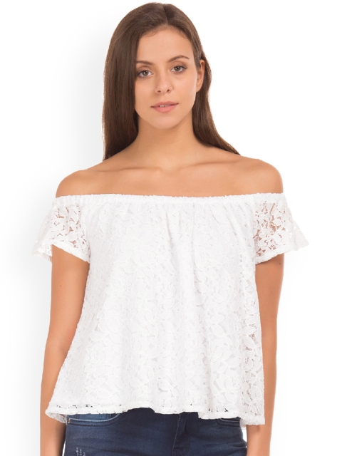 

Aeropostale Women White Solid Bardot Top