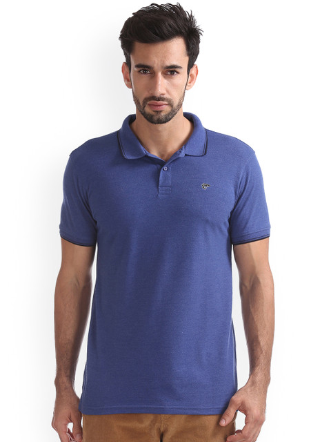 

Ruggers Men Blue Striped Polo Collar T-shirt