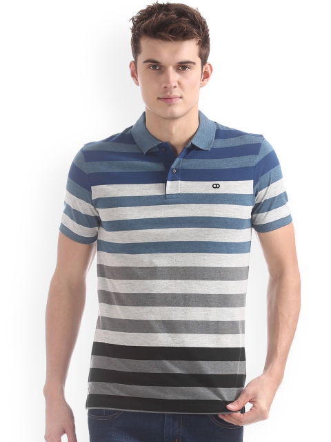

Ruggers Men Blue Striped Polo Collar T-shirt