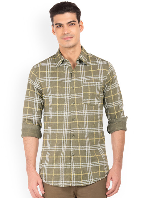 

Colt Men Olive Green Regular Fit Checked Casual Shirt