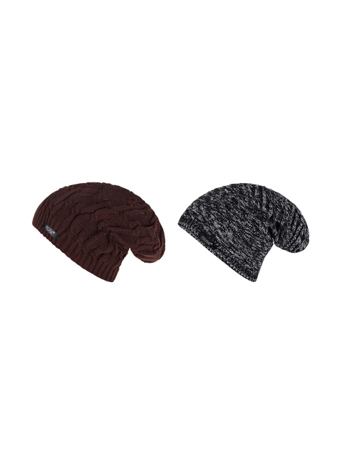 

NOISE Unisex Pack of 2 Brown & Grey Self Design Beanies