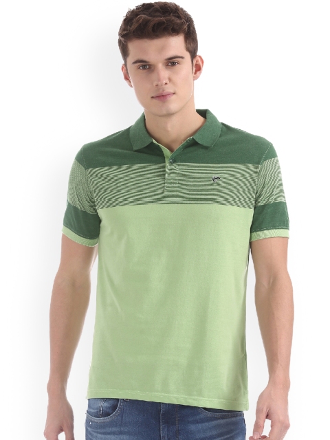 

Ruggers Men Green Striped Polo Collar T-shirt
