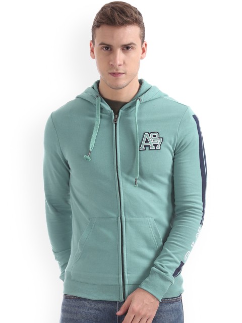 

Aeropostale Men Sea Green Solid Hooded Sweatshirt
