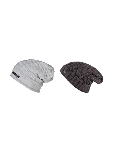 

NOISE Unisex Pack Of 2 Solid Beanies, Grey