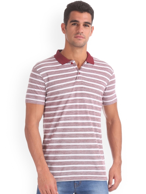 

Ruggers Men Maroon Striped Polo Collar T-shirt