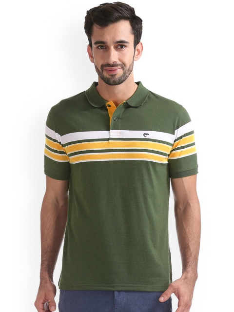 

Ruggers Men Olive Green Striped Polo Collar T-shirt