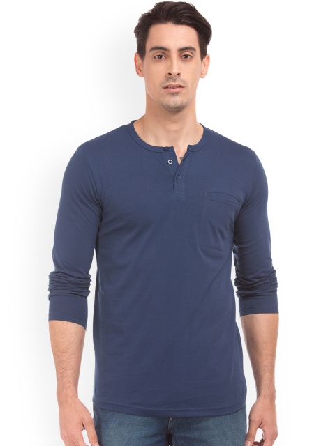 

Colt Men Navy Blue Solid Henley Neck T-shirt