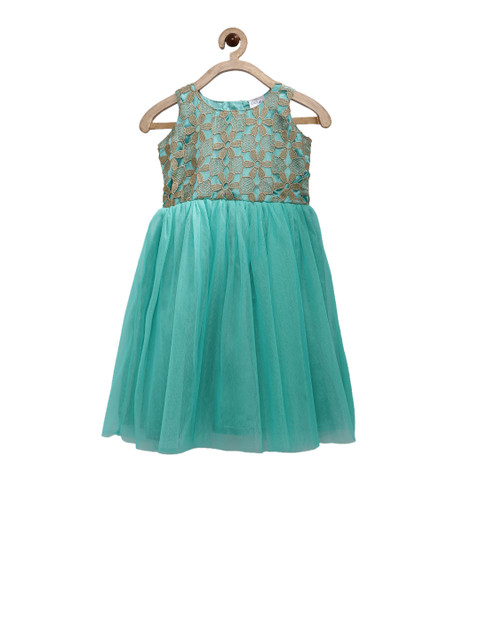 

Doodle Girls Sea Green Self Design Fit and Flare Dress