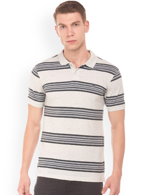 

Ruggers Men Grey Striped Polo Collar T-shirt