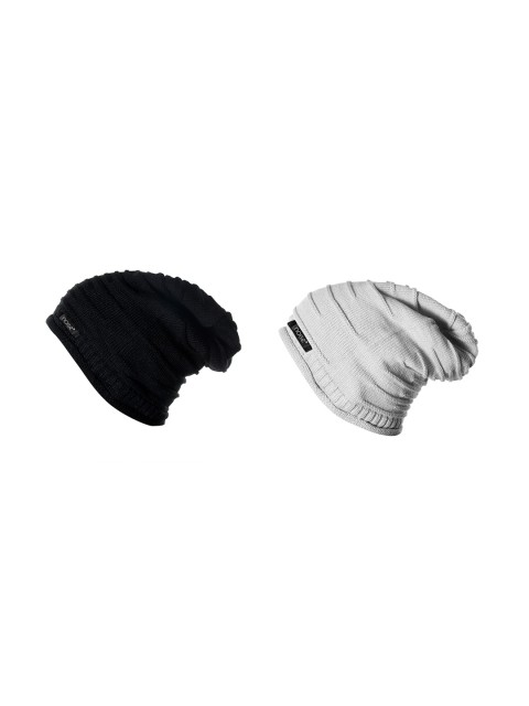 

NOISE Unisex Pack of 2 Self Design Beanies, Off white
