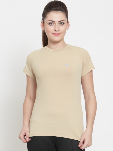 

BUKKUM Women Cream-Coloured Solid Round Neck T-shirt
