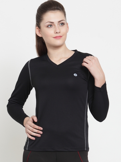 

BUKKUM Women Black Solid V-Neck T-shirt