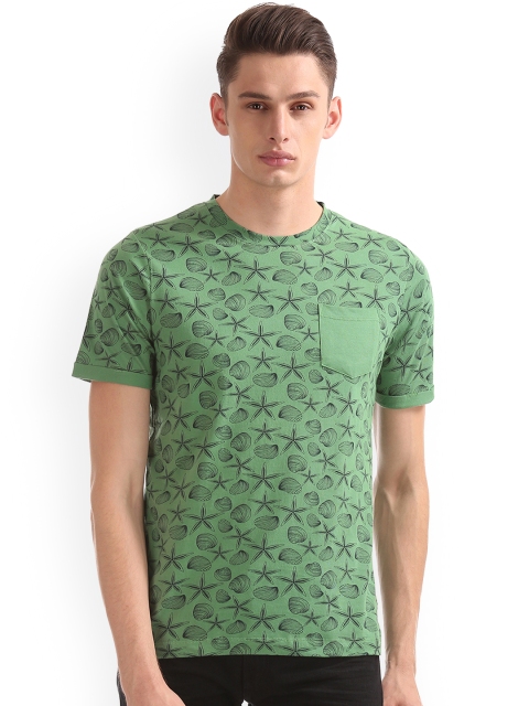 

Cherokee Men Green Printed Round Neck T-shirt
