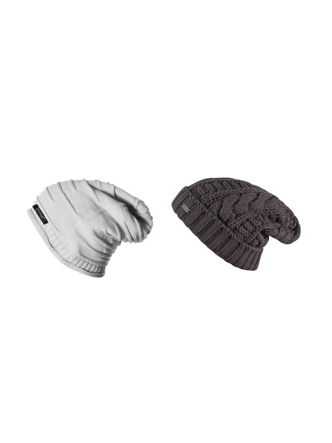 

NOISE Unisex Pack of 2 Grey & Brown Self Design Beanies