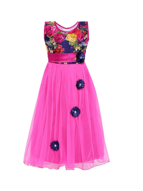 

Kidling Girls Pink Floral Printed Fit and Flare Dress