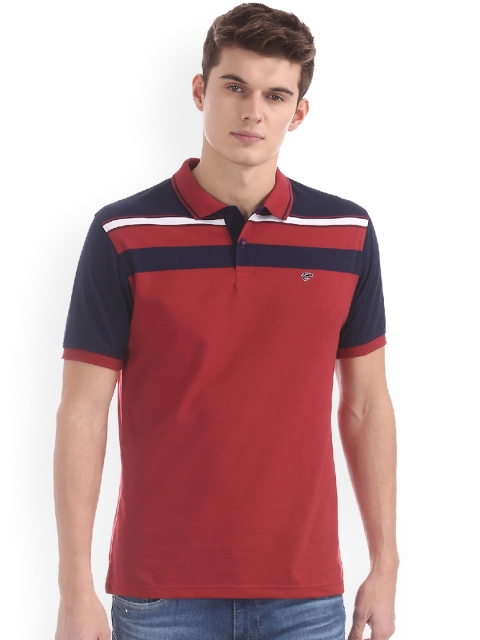 

Ruggers Men Red & Navy Blue Colourblocked Polo Collar T-shirt