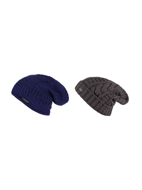 

NOISE Unisex Navy Blue & Grey Pack Of 2 Self Design Beanies