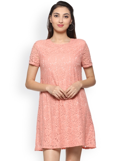 

People Women Peach-Coloured Self Design A-Line Dress