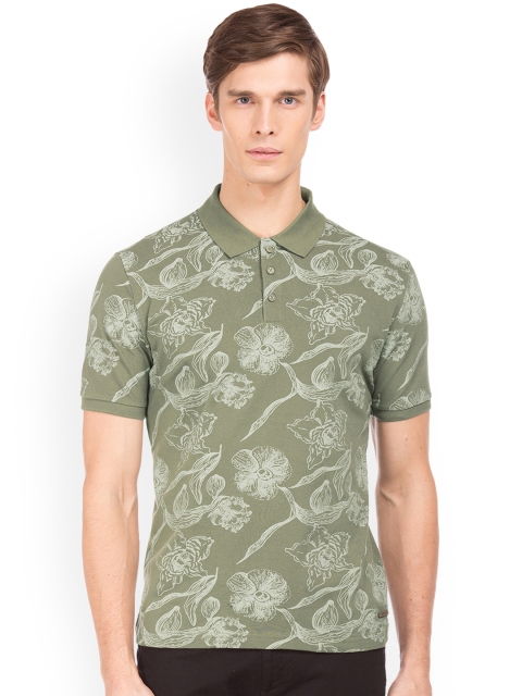 

Cherokee Men Green Printed Polo Collar Pure Cotton T-shirt