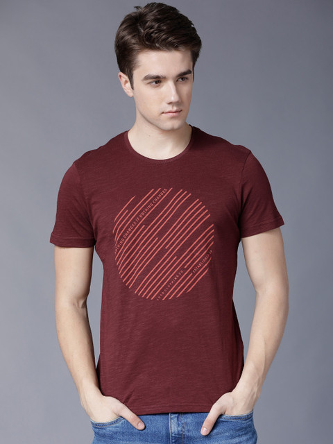 

LOCOMOTIVE Men Maroon Printed Round Neck T-shirt