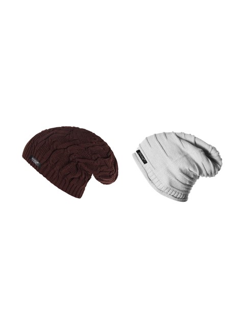 

NOISE Unisex Pack of 2 Brown & Grey Self Design Beanies