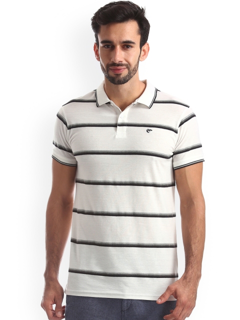 

Ruggers Men White & Black Striped Polo Collar T-shirt