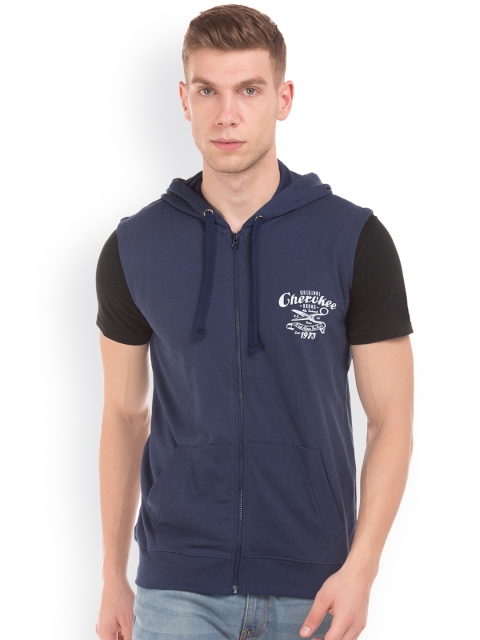 

Cherokee Men Navy Blue Printed Hooded Sweatshirt