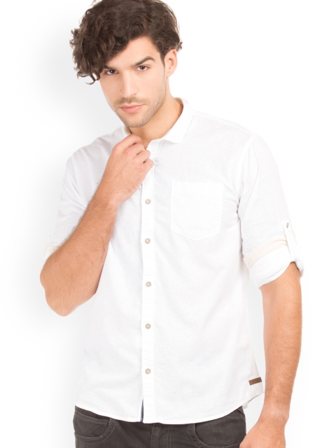 

Cherokee Men White Slim Fit Solid Casual Shirt