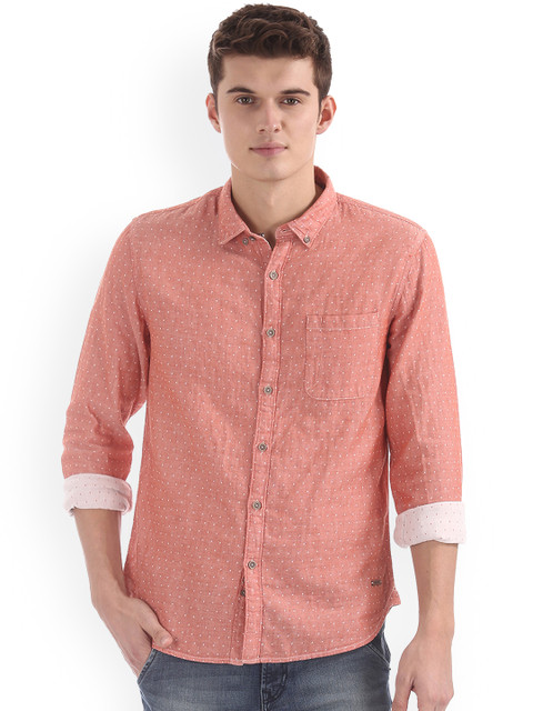 

Cherokee Men Coral Orange Regular Fit Printed Casual Shirt