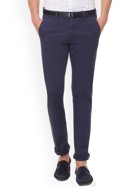 

V Dot Men Navy Blue Slim Fit Solid Regular Trousers