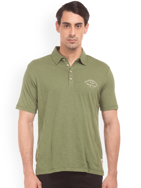 

Cherokee Men Green Solid Polo Collar T-shirt