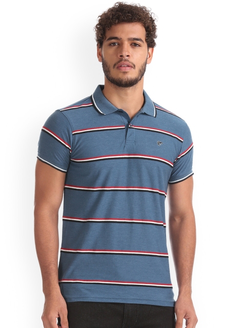 

Ruggers Men Blue Striped Polo Collar T-shirt