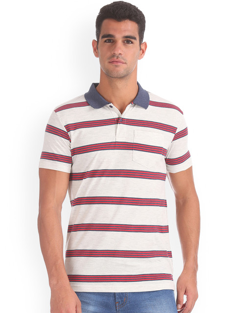 

Ruggers Men Red Striped Polo Collar T-shirt