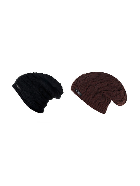 

NOISE Unisex Pack of 2 Self Design Beanies, Black