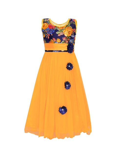 

Kidling Girls Yellow Printed Fit and Flare Dress