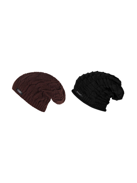 

NOISE Unisex Pack of 2 Brown & Black Self Design Beanies
