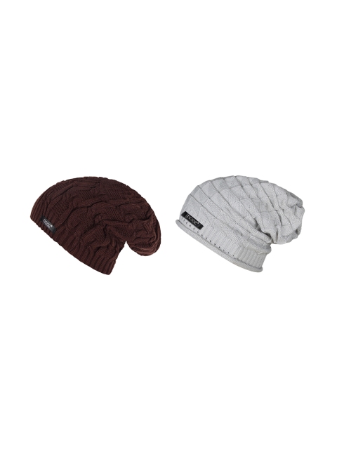 

NOISE Unisex Pack of 2 Brown & Grey Self Design Beanies