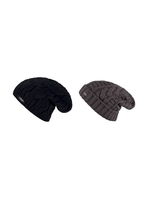 

NOISE Unisex Pack of 2 Black & Brown Self Design Beanies