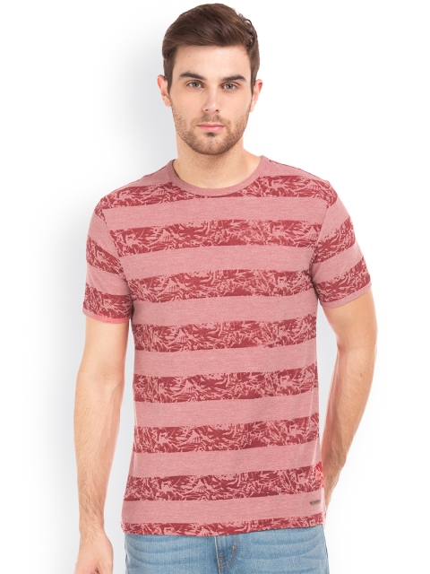 

Cherokee Men Red & Pink Striped Round Neck T-shirt