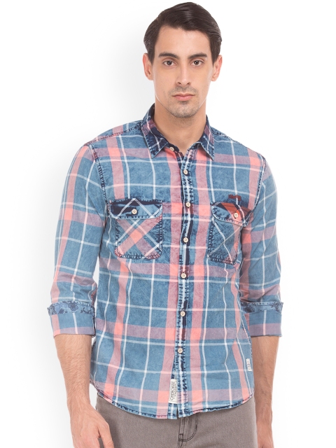

Cherokee Men Blue & Pink Regular Fit Checked Casual Shirt